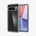ACS06315 - Pixel 8 Pro Case Ultra Hybrid in crystal clear showing the back and front