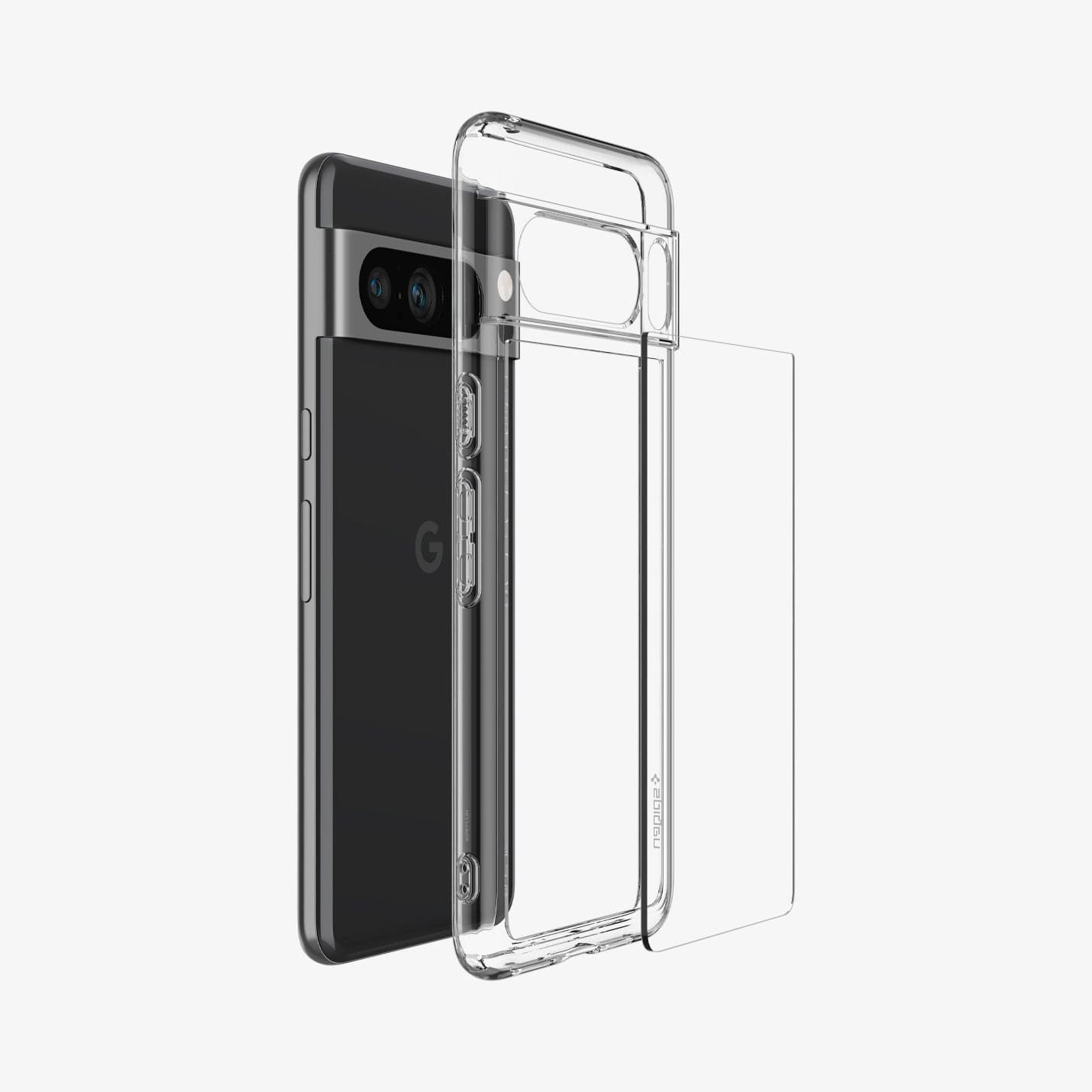 ACS06315 - Pixel 8 Pro Case Ultra Hybrid in crystal clear showing the multiple layers of case hovering away from device