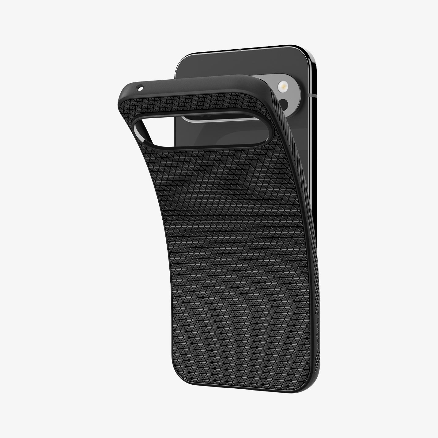 ACS07716 - Pixel 9 Pro XL Case Liquid Air in Matte Black showing the back partially lifted from the device