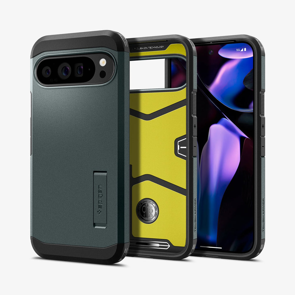 ACS07728 - Pixel 9 Pro XL Case Tough Armor in Abyss Green showing the back, inside and front