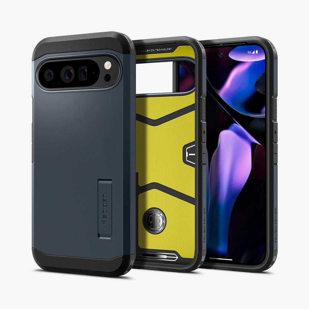 ACS07727 - Pixel 9 Pro XL Case Tough Armor in Metal Slate showing the back, inside and front