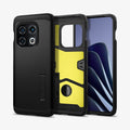 ACS04432 - OnePlus 10 Pro Tough Armor Case in Black showing the back, inner case with impact foam, front and partial sides paralleled with each other