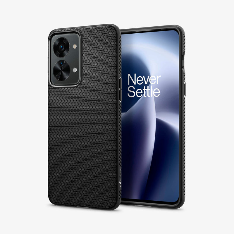 ACS05246 - OnePlus Nord 2T 5G Liquid Air Case in Matte Black showing the back and front side by side