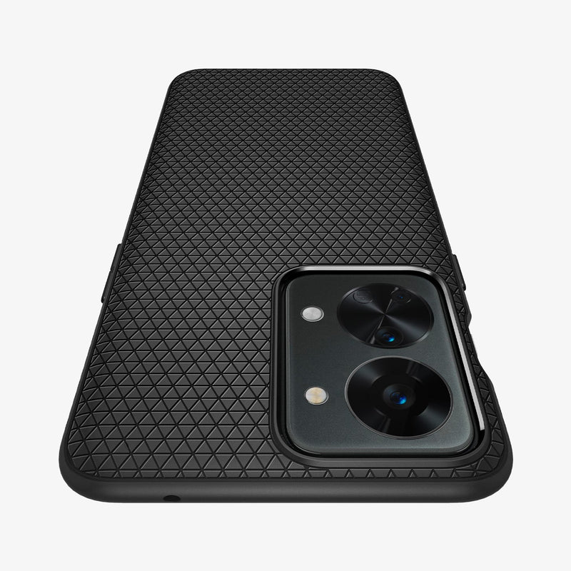 ACS05246 - OnePlus Nord 2T 5G Liquid Air Case in Matte Black showing the back, partial top zoomed in focused on camera