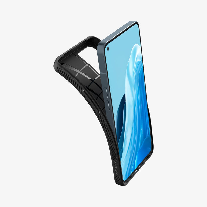 ACS04449 - OPPO Reno 7 Pro Case Liquid Air in black showing the front with case bending away from the device