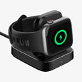 000CH25522 - Apple Watch ArcField Wireless Charger PF2002 in black showing the front, side and top with apple watch charging on stand