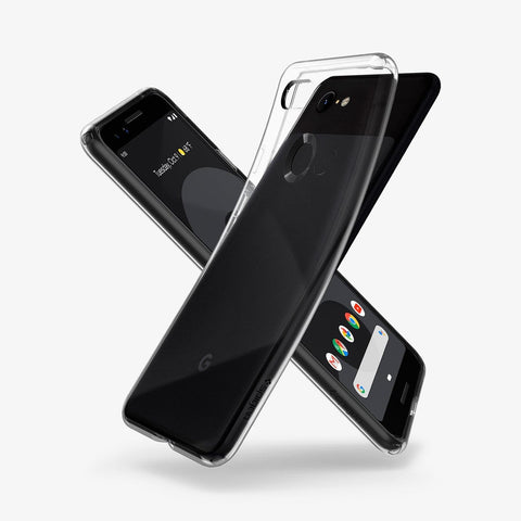 F19CS25032 - Pixel 3 Case Liquid Crystal in crystal clear showing the back, front and sides