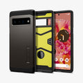 ACS03462 - Pixel 6 Pro Case Tough Armor in gunmetal showing the back, inside and front