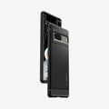ACS04698 - Pixel 7 Case Rugged Armor in matte black showing the sides, partial front and back