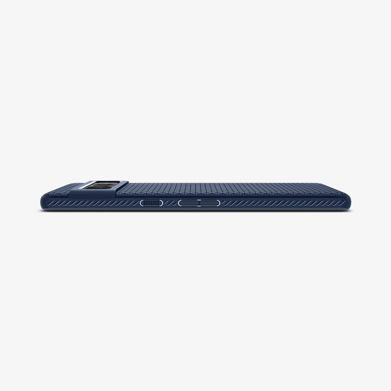 ACS04724 - Pixel 7 Pro Case Liquid Air in navy blue showing the side and partial back with device laying flat