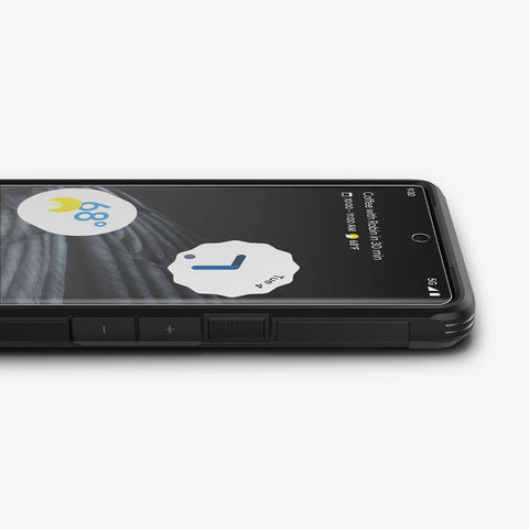 AFL05201 - Pixel 7 Pro Screen Protector Neo Flex showing the side and partial front with device laying flat