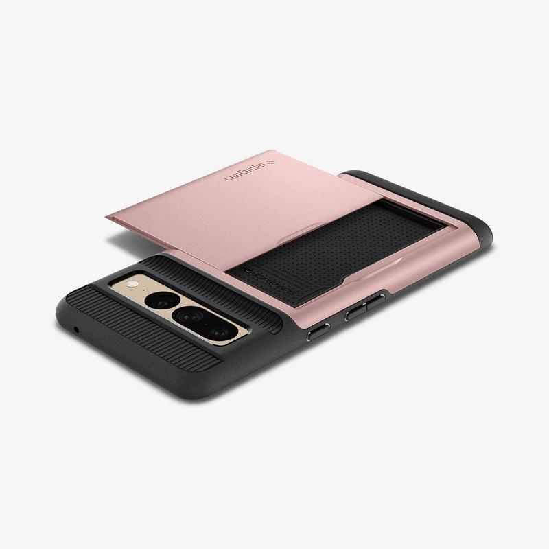 ACS04732 - Pixel 7 Pro Case Slim Armor CS in rose gold showing the back with no card in slot and device laying flat