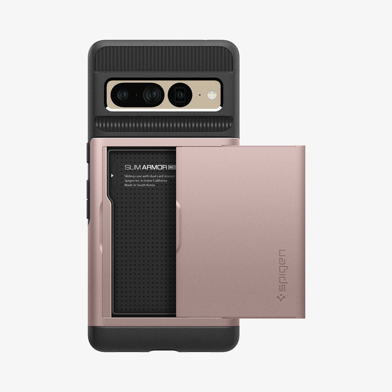 ACS04732 - Pixel 7 Pro Case Slim Armor CS in rose gold showing the back with no card in slot