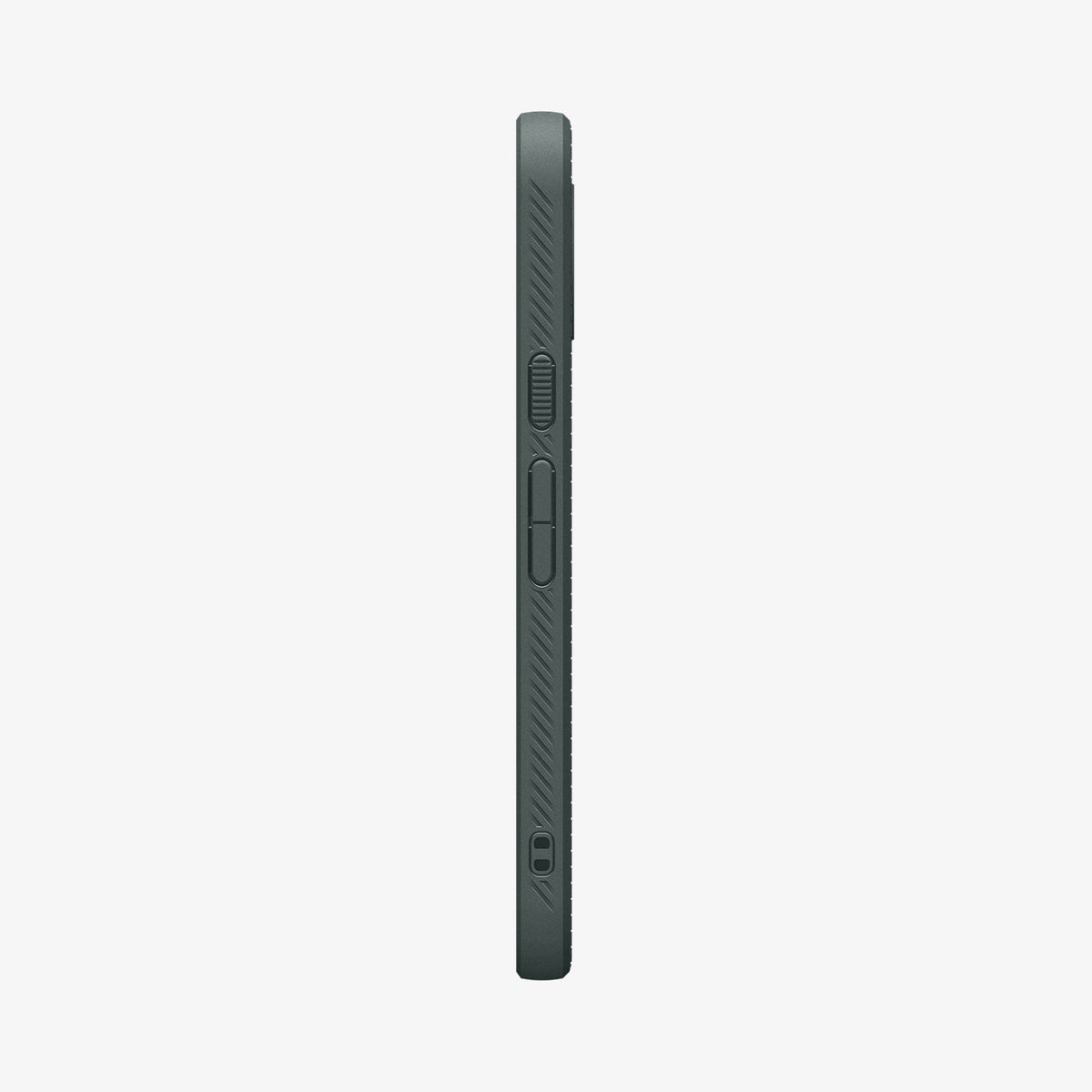 ACS11853 - Pixel 11 Liquid Air (Mag Fit) Abyss Green side profile showing textured side grips, responsive button covers, and integrated strap hole.