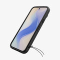 ACS11428 - Pixel 11 Pro  Liquid Air Matte Black angled front view highlighting the slim profile, responsive button covers, and integrated strap hole.