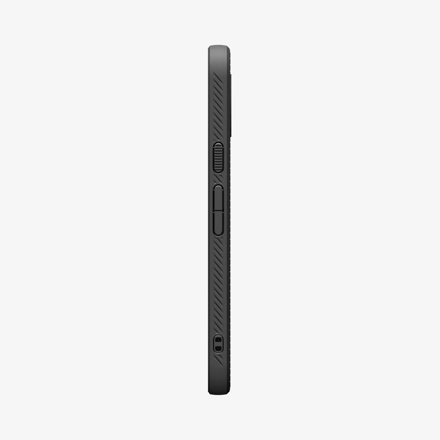 ACS11429 - Pixel 11 Pro  Liquid Air (Mag Fit) Matte Black side profile showing textured side grips, responsive button covers, and integrated strap hole.