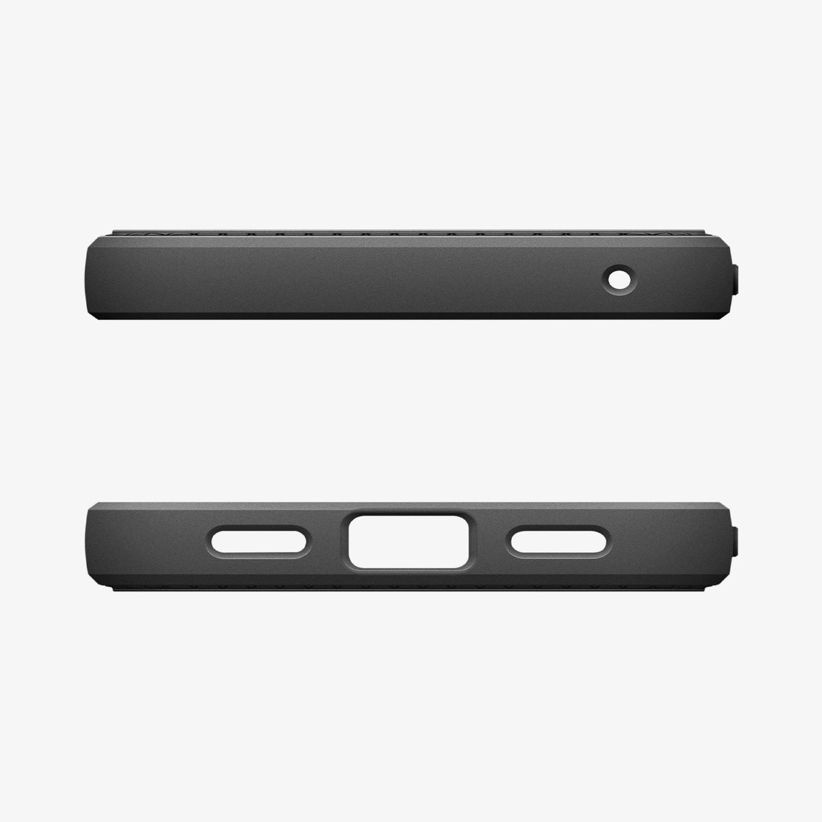 ACS11429 - Pixel 11 Pro  Liquid Air (Mag Fit) Matte Black top and bottom views showing the camera cutout, charging port opening, speaker cutouts, and integrated strap hole.