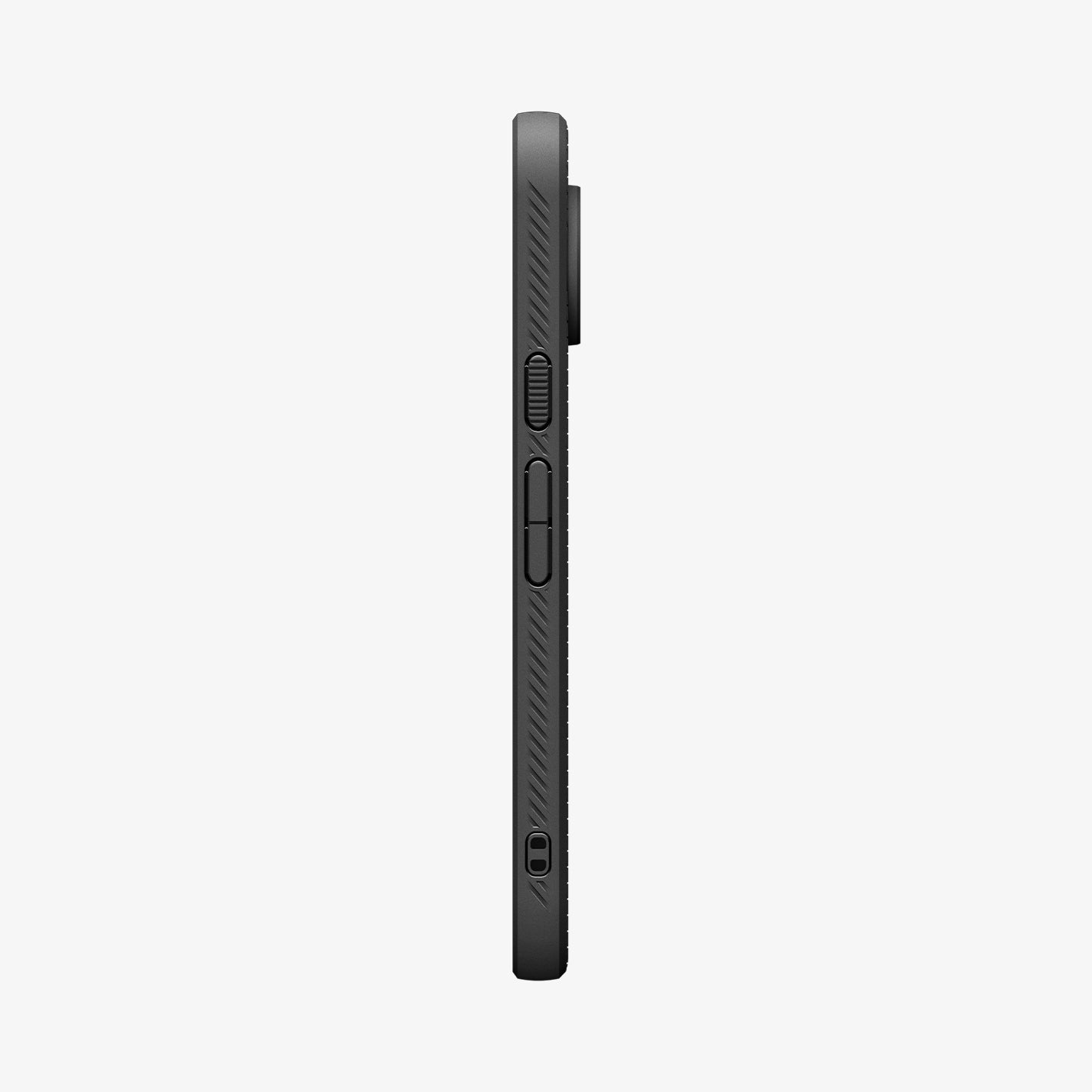 ACS11448 - Pixel 11 Pro XL Matte Black side profile showing textured side grips, responsive button covers, and integrated strap hole.