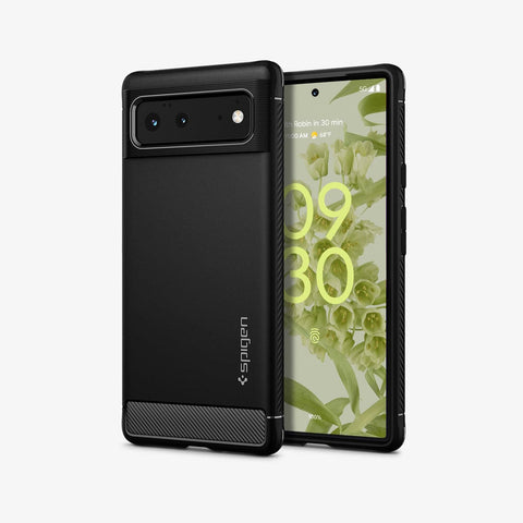 ACS03437 - Pixel 6 Case Rugged Armor in matte black showing the back and front