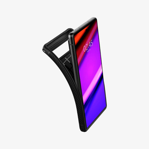 ACS03437 - Pixel 6 Case Rugged Armor in matte black showing the case bending away from device to show the flexibility