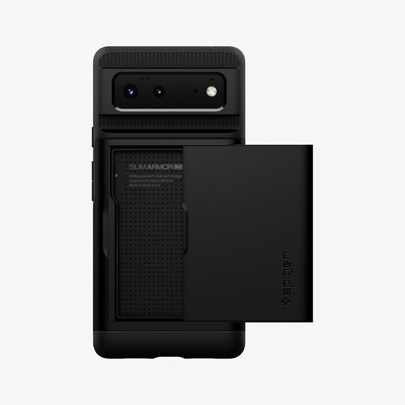 ACS03440 - Pixel 6 Case Slim Armor CS in black showing the back with card slot open and empty