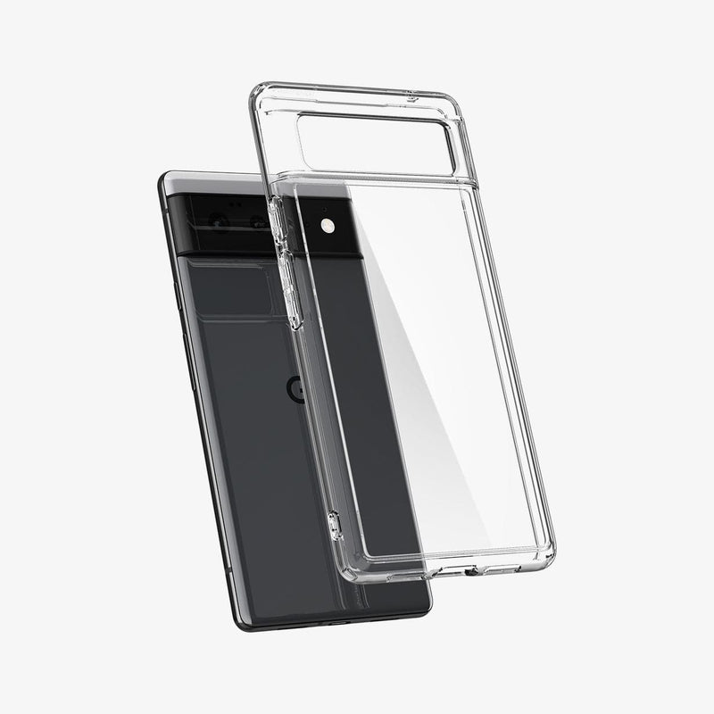 ACS03438 - Pixel 6 Case Ultra Hybrid in crystal clear showing the back with case hovering away from device