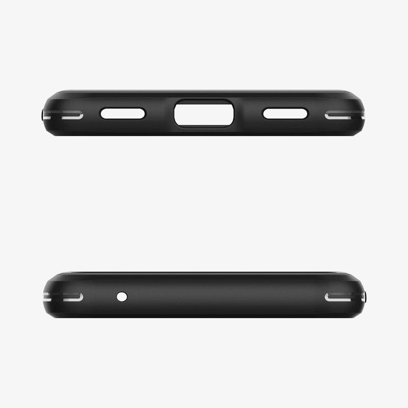 ACS04476 - Pixel 6a Case Rugged Armor in black showing the bottom and top with precise cutouts