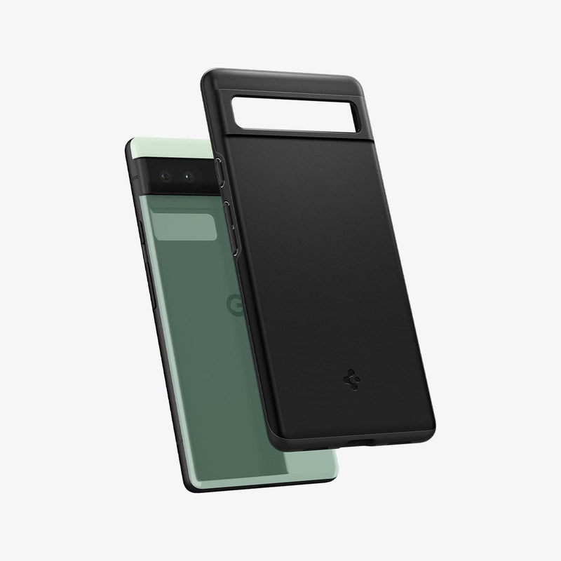 ACS04473 - Pixel 6a Case Thin Fit in black showing the back with case hovering away from device