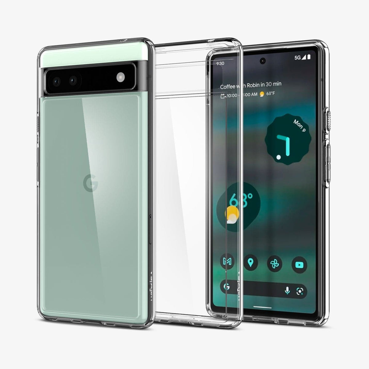 ACS04477 - Pixel 6a Case Ultra Hybrid in crystal clear showing the back, inside and front