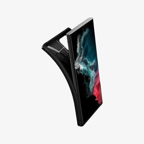 ACS03914 - Galaxy S22 Ultra 5G Case Rugged Armor in black showing the case bending away from device to show the flexibility