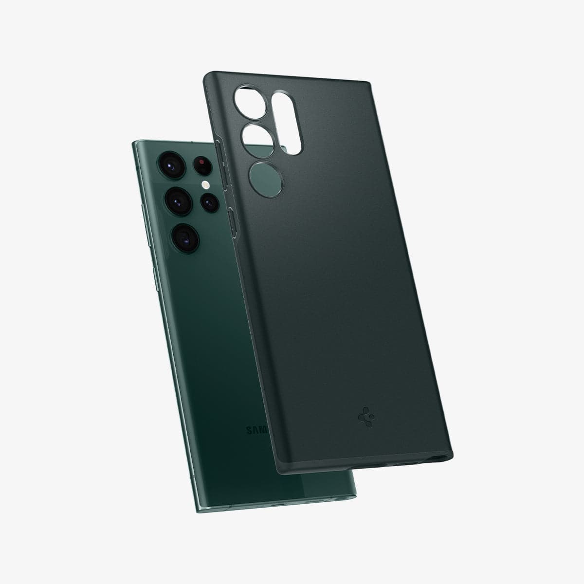 ACS04517 - Galaxy S22 Ultra 5G Case Thin Fit in abyss green showing the back with case hovering away from device