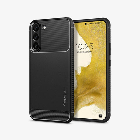 ACS03952 - Galaxy S22 Plus 5G Case Rugged Armor in black showing the back and front