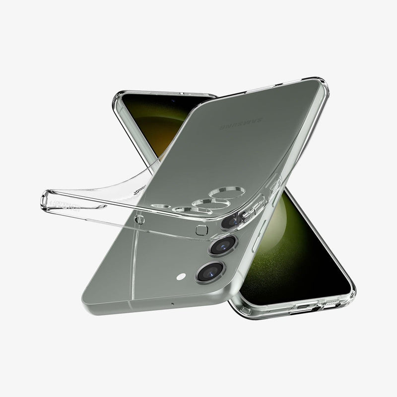 ACS05708 - Galaxy S23 Case Liquid Crystal in crystal clear showing the front, side and back with case bending away from device