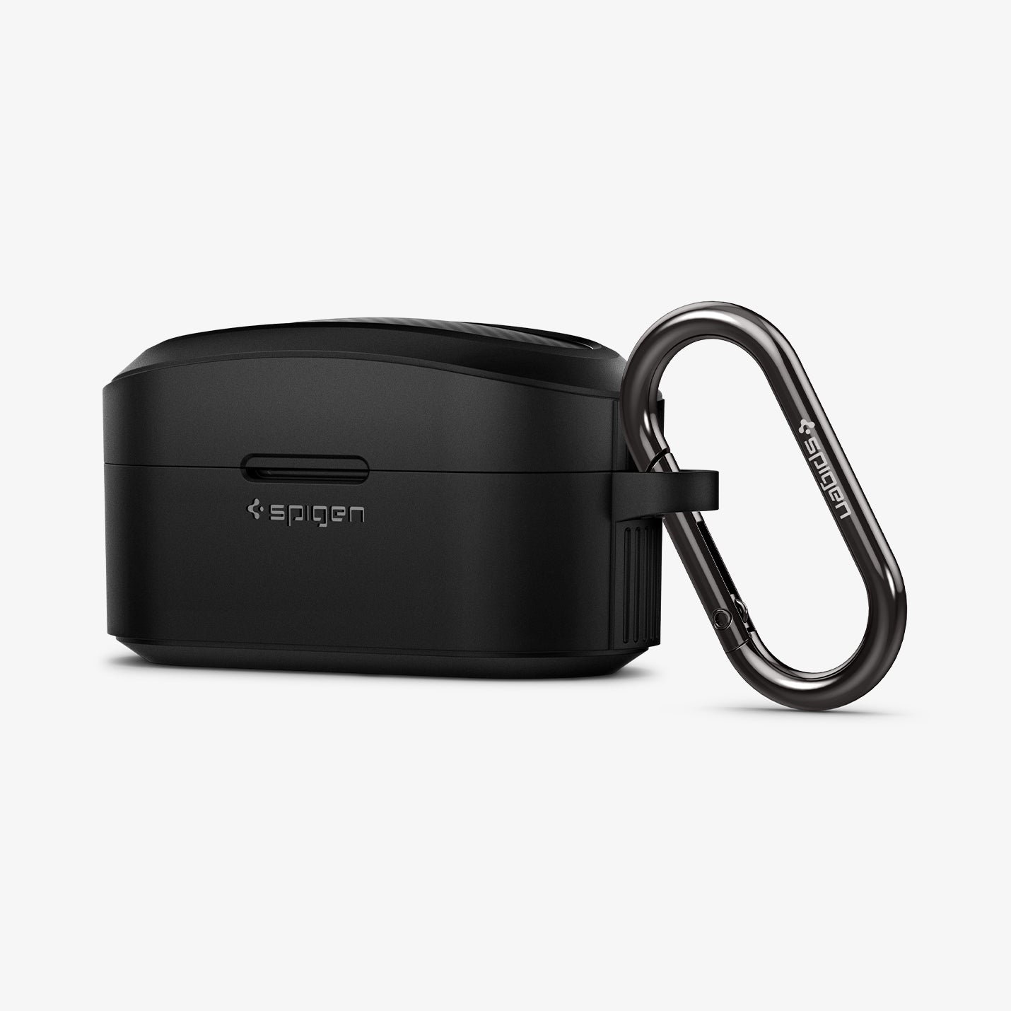 ACS03364 - Sony Earbuds xf100xm4 Case Rugged Armor in black showing the front and side with carabiner attached