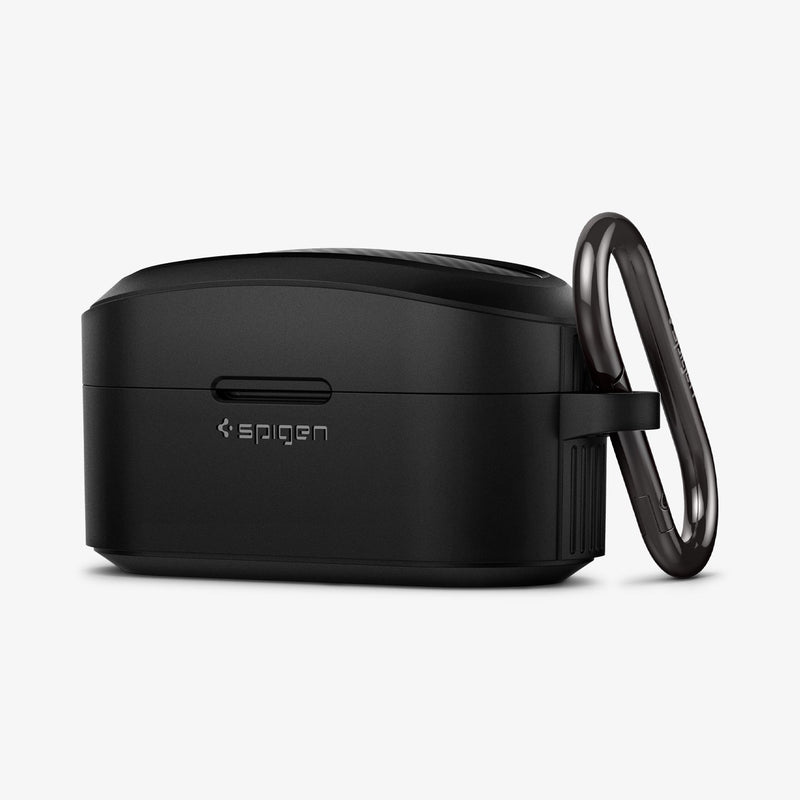 ACS03364 - Sony Earbuds xf100xm4 Case Rugged Armor in black showing the front and partial side with carabiner