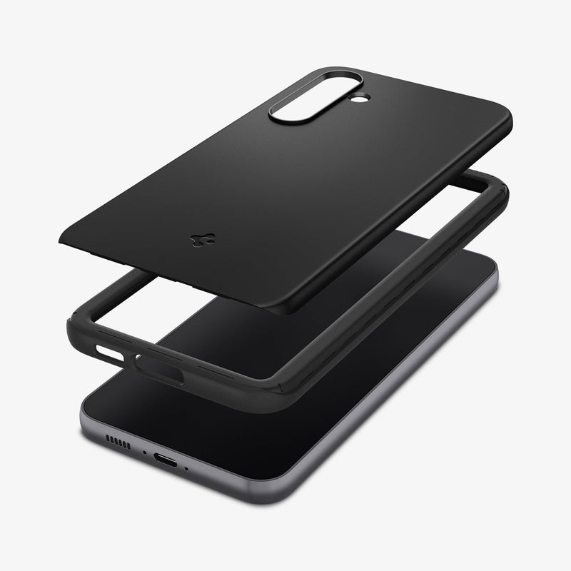 ACS06363 - Galaxy S23 FE Case Thin Fit in black showing the multiple layers of case hovering above the device