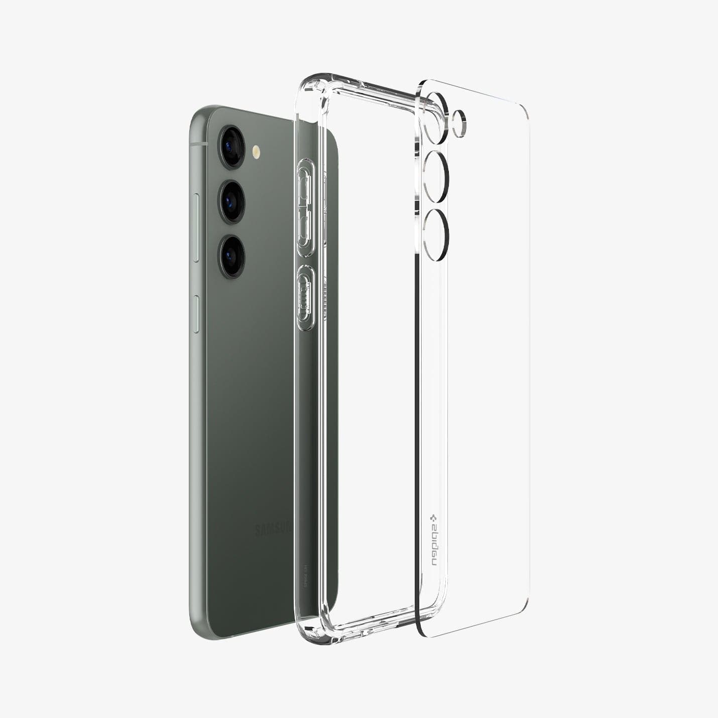 ACS05668 - Galaxy S23 Plus Case Ultra Hybrid in crystal clear showing the multiple layers of case hovering away from device