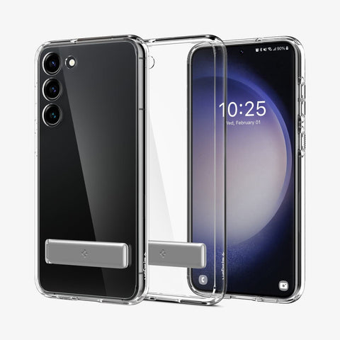 ACS05671 - Galaxy S23 Plus Case Ultra Hybrid S in crystal clear showing the back, inside and front