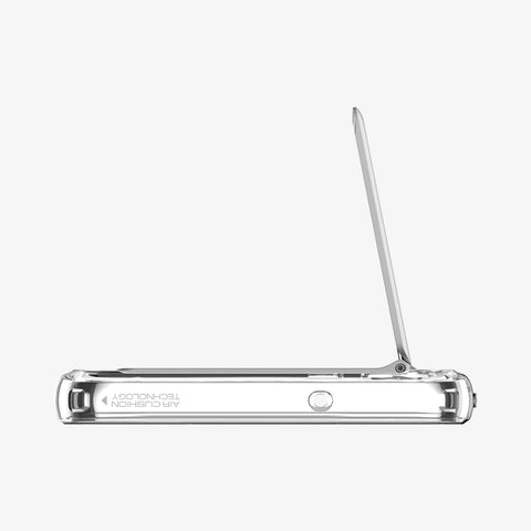 ACS05671 - Galaxy S23 Plus Case Ultra Hybrid S in crystal clear showing the top with built in kickstand extended out