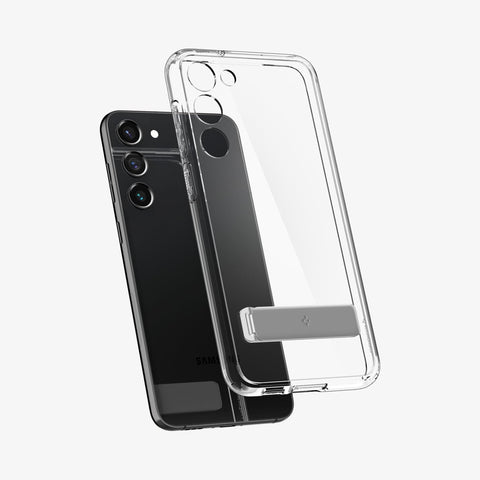 ACS05671 - Galaxy S23 Plus Case Ultra Hybrid S in crystal clear showing the back with case hovering away from device