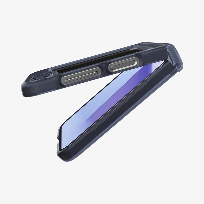 ACS08288 - Galaxy Z Flip 6 Case Ultra Hybrid Pro in Frost Navy Blue showing the side, partial front and back almost fully closed