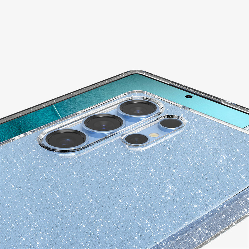 ACS08950 - Galaxy S25 Ultra Case in Crystal Quartz showing the partial back and partial front lens camera zoomed in