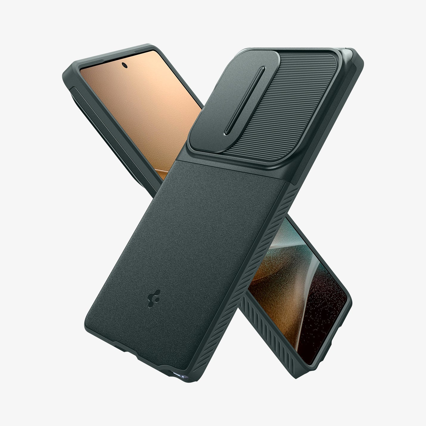 ACS08970 - Galaxy S25 Ultra Case Optik Armor in Abyss Green showing the back partial side, partial front and side