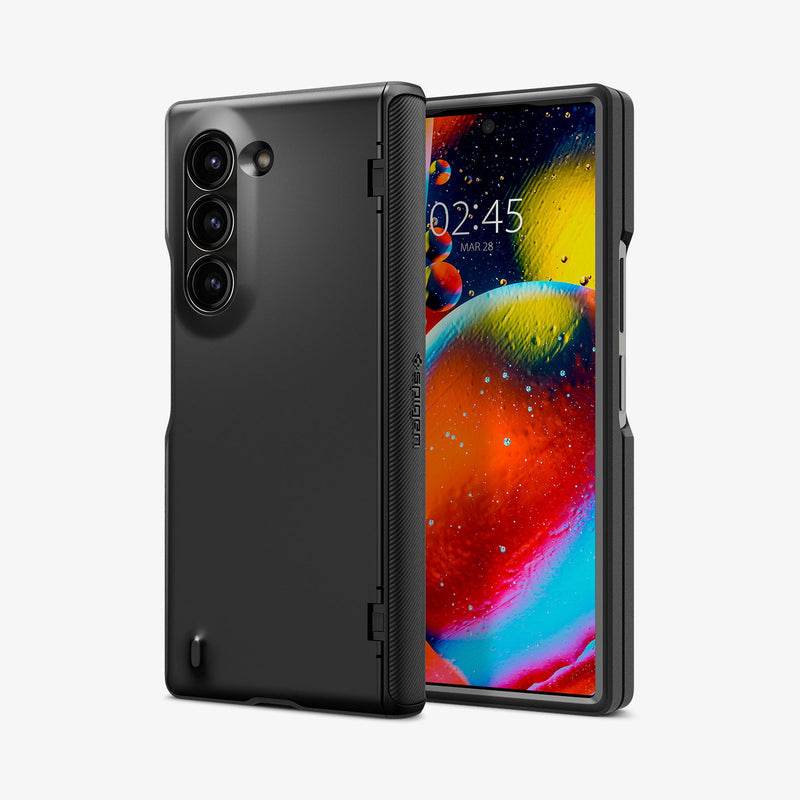 ACS07820 - Galaxy Z Fold 6 Case Slim Armor Pro in Black showing the back, hinge, partial front and sides