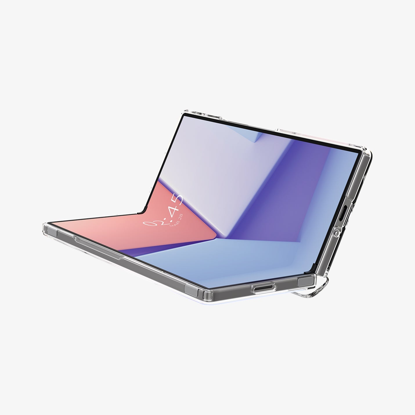 ACS07813 - Galaxy Z Fold 6 Case Ultra Hybrid Pro in Crystal Clear showing the front, partial side and bottom, partially folded