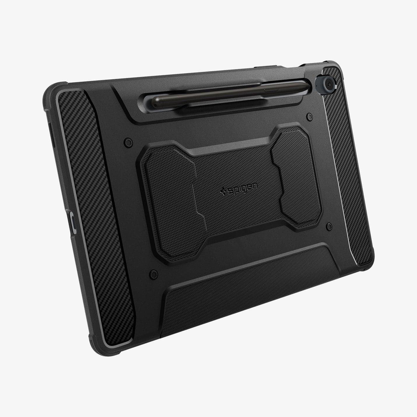 ACS06857 - Galaxy Tab S9 FE Case Rugged Armor Pro in black showing the back and partial bottom