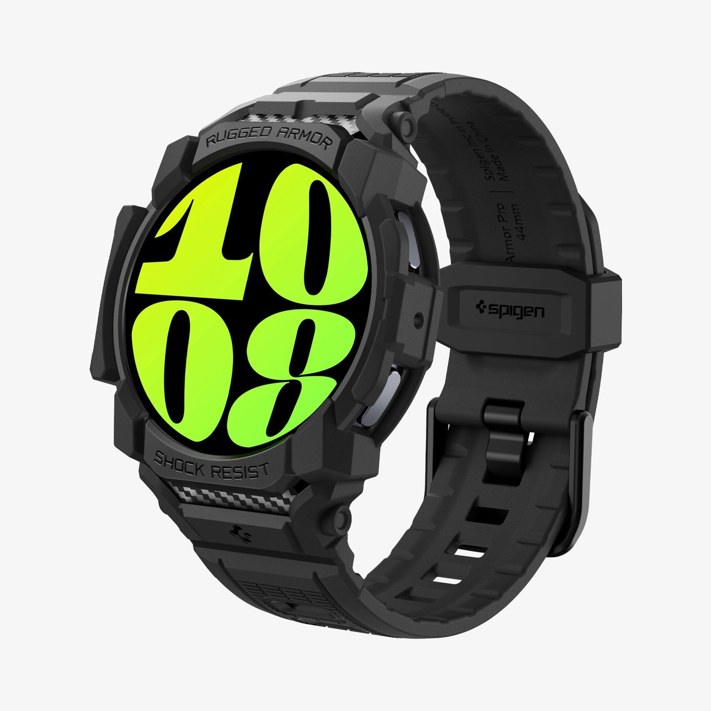 ACS08336 - Galaxy Watch 7 (40mm) Rugged Armor Pro in Matte Black showing the front and sides band in full length
