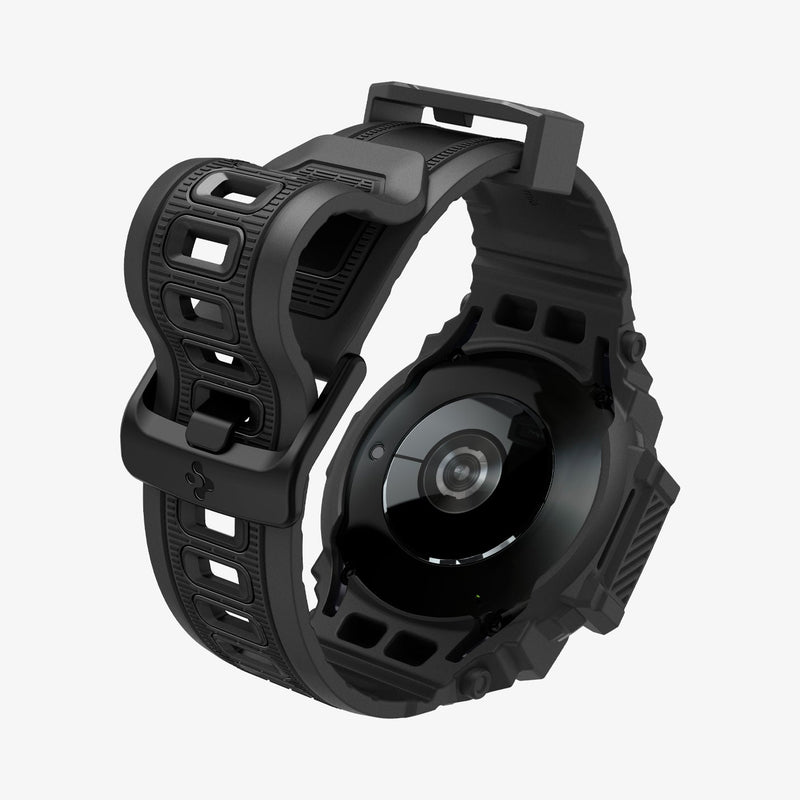 ACS08338 - Galaxy Watch 7 (44mm) Rugged Armor Pro in Matte Black showing the front and sides band in full length
