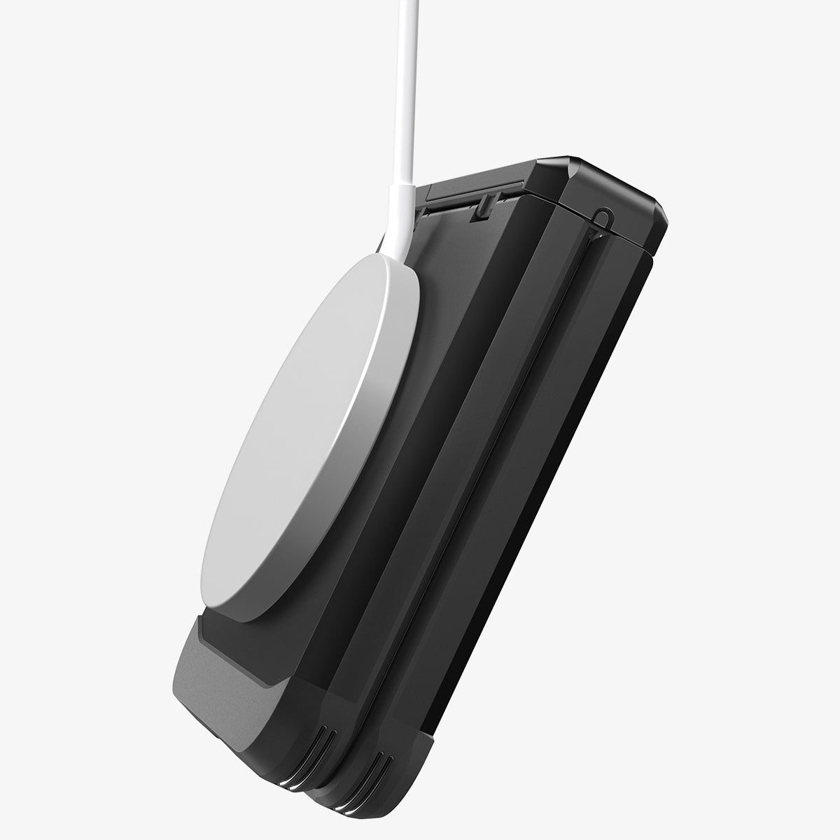 ACS09807 - Galaxy Z Flip 6 Series Tough Armor Pro (MagFit) in black showing the side and back with magsafe charger attached to case
