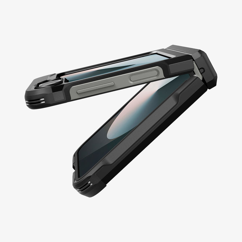 ACS09807 - Galaxy Z Flip 6 Series Tough Armor Pro (MagFit) in black showing the side, partial front and back almost fully closed